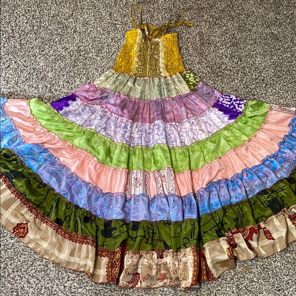 Sans Souci 100% Silk Boho Tiered Twirling Sundress - Picture 7 of 9